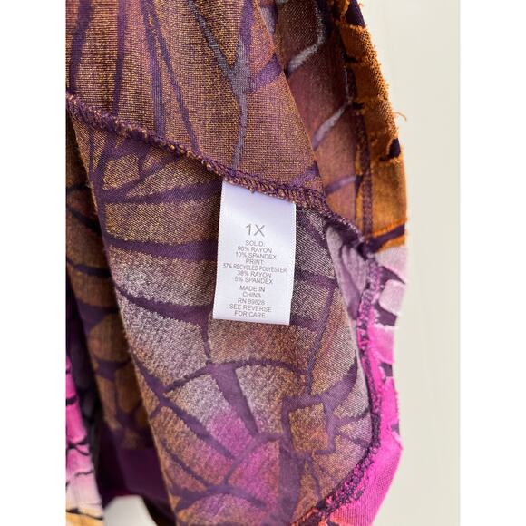 LOGO Lori Goldstein Pieced Jacquard Dress 1X Plus Size Flowy Baggy Asymmetric - Picture 11 of 16